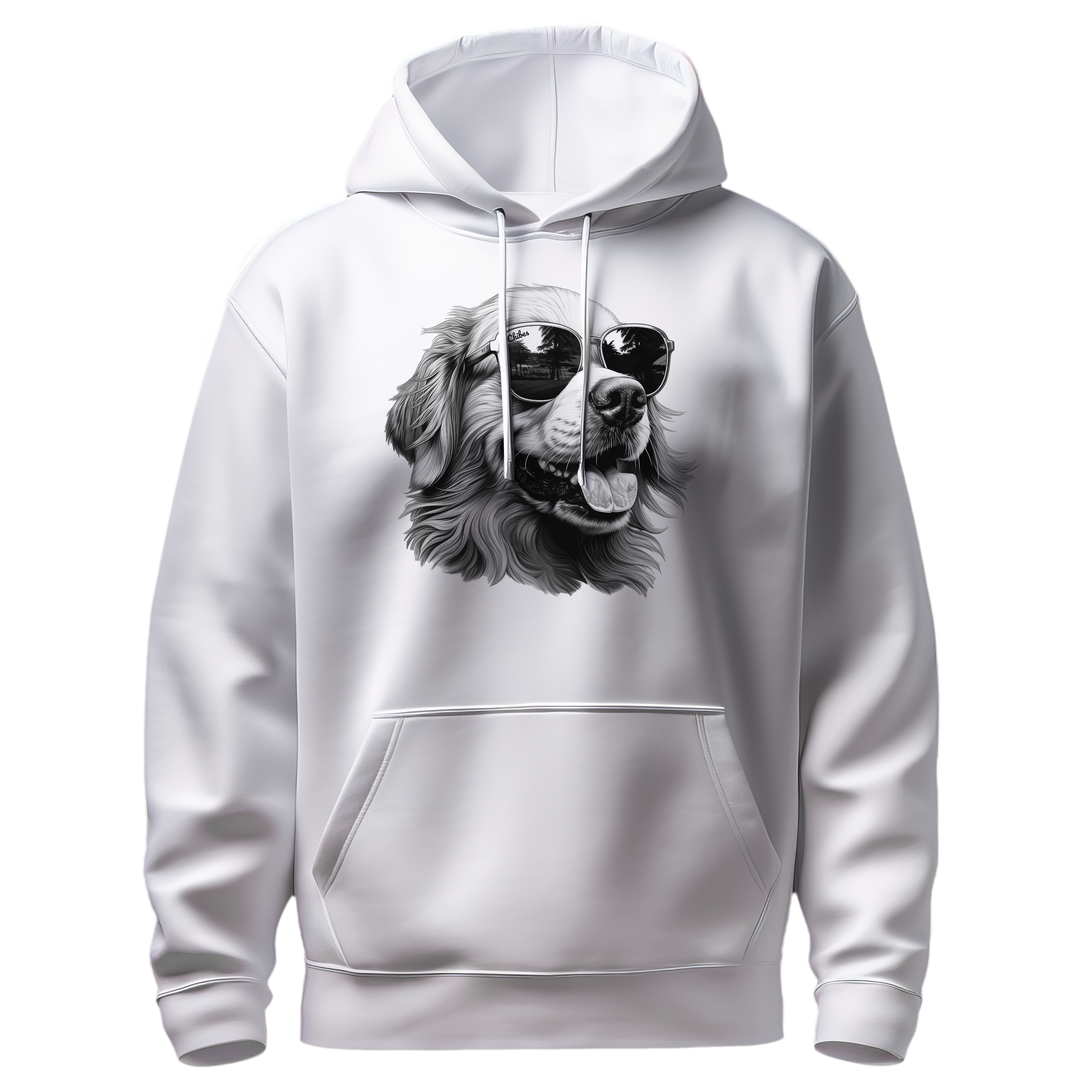 Chibes Streetwear: Dawg White Basic Hoodie for both men and women with dog, Golden retriever, print.