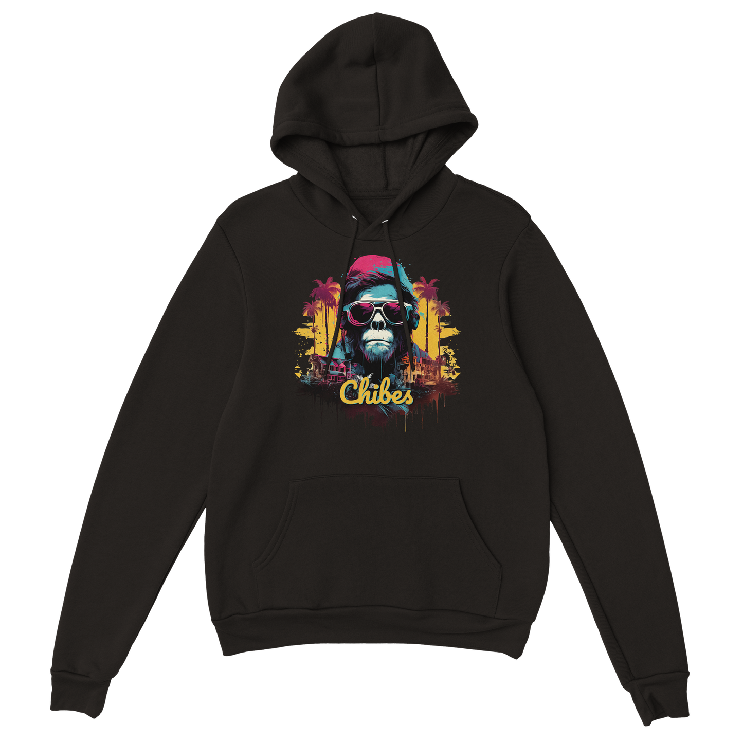 Chibes cool black premium hoodie, 'Monkey Business'. For men and women.
